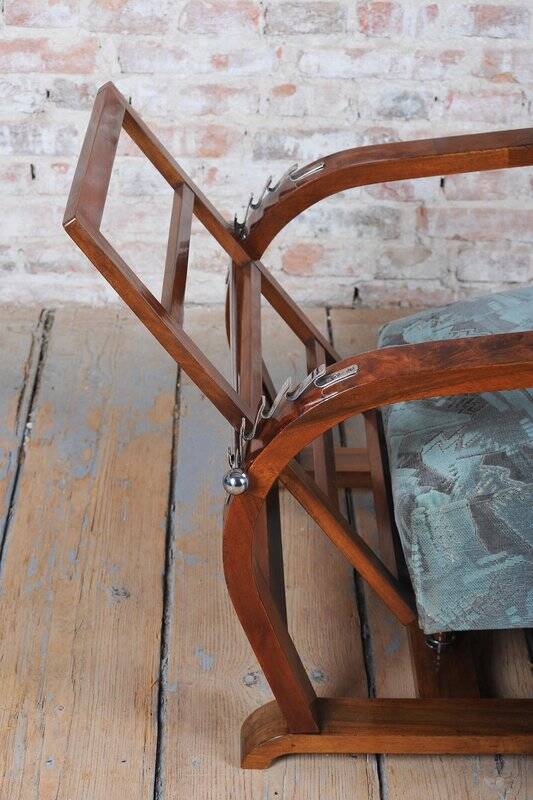 Czech Art Deco Walnut and Chrome Reclining Armchair, 1930s