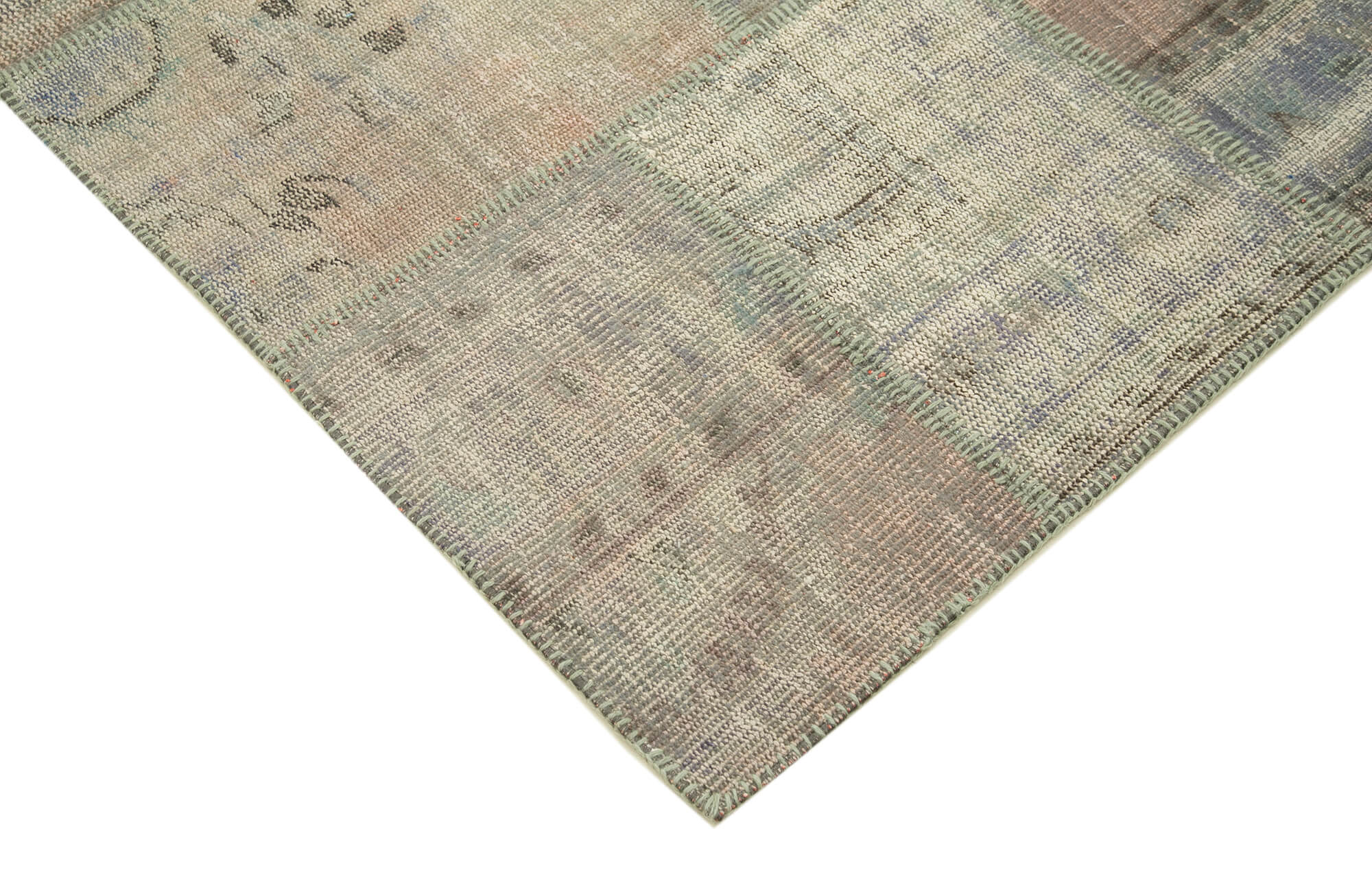 Hand-knotted oriental vintage 198 cm x 302 cm grey patchwork carpet