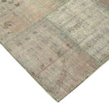 Hand-knotted oriental vintage 198 cm x 302 cm grey patchwork carpet