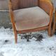 Pair of vintage cannage and fabric armchairs
