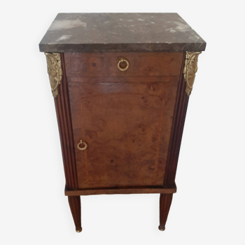 pretty Louis XVI Style bedside cabinet - 1 drawer - 1 Elm Burl marble tray door