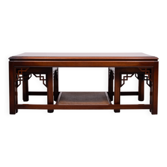 Table basse et 2 tables d'appoint Drexel Chippendale, années 1970