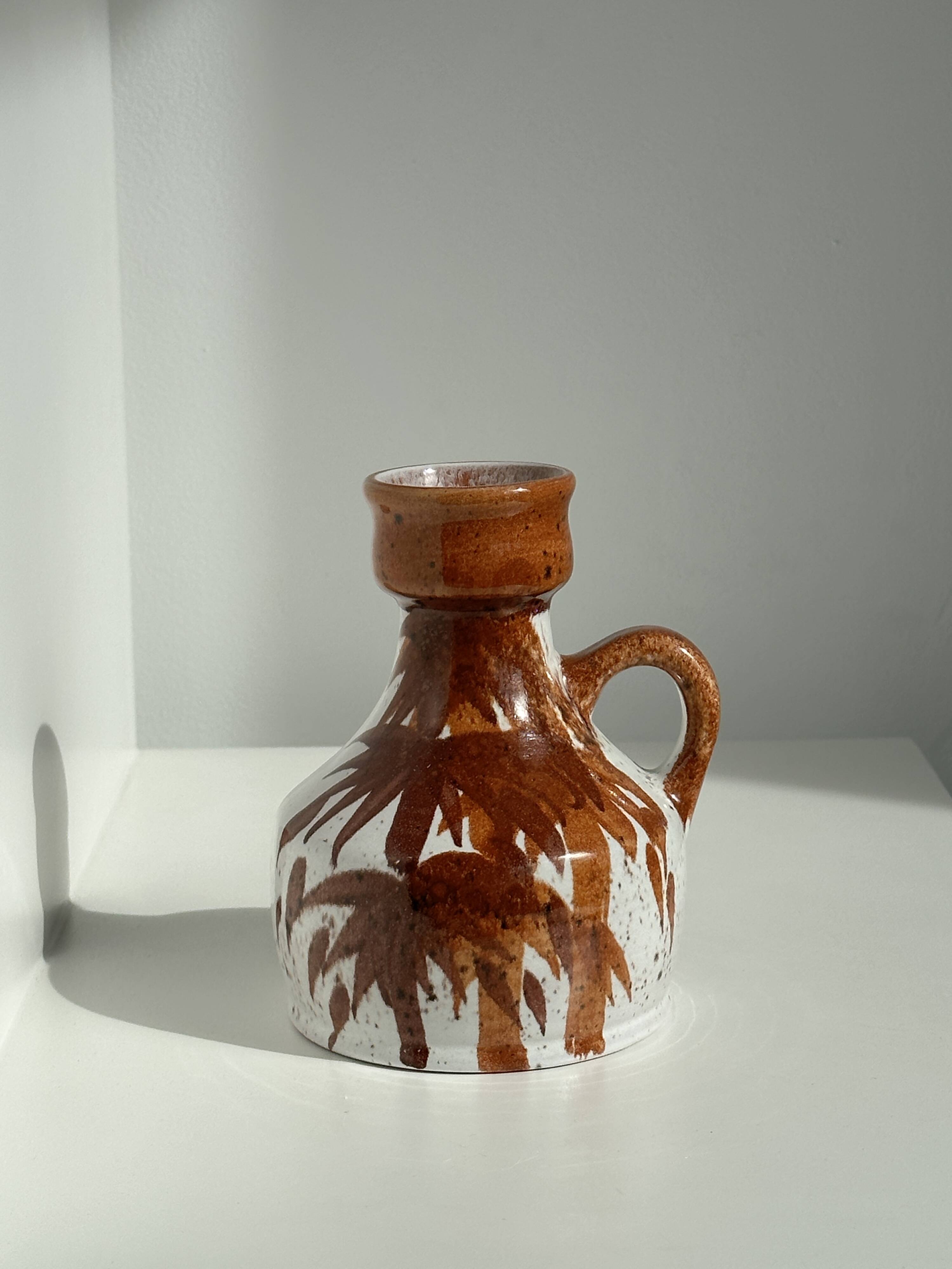 Small white and brown vase or pitcher West Germany H:15cm D:10.5cm
