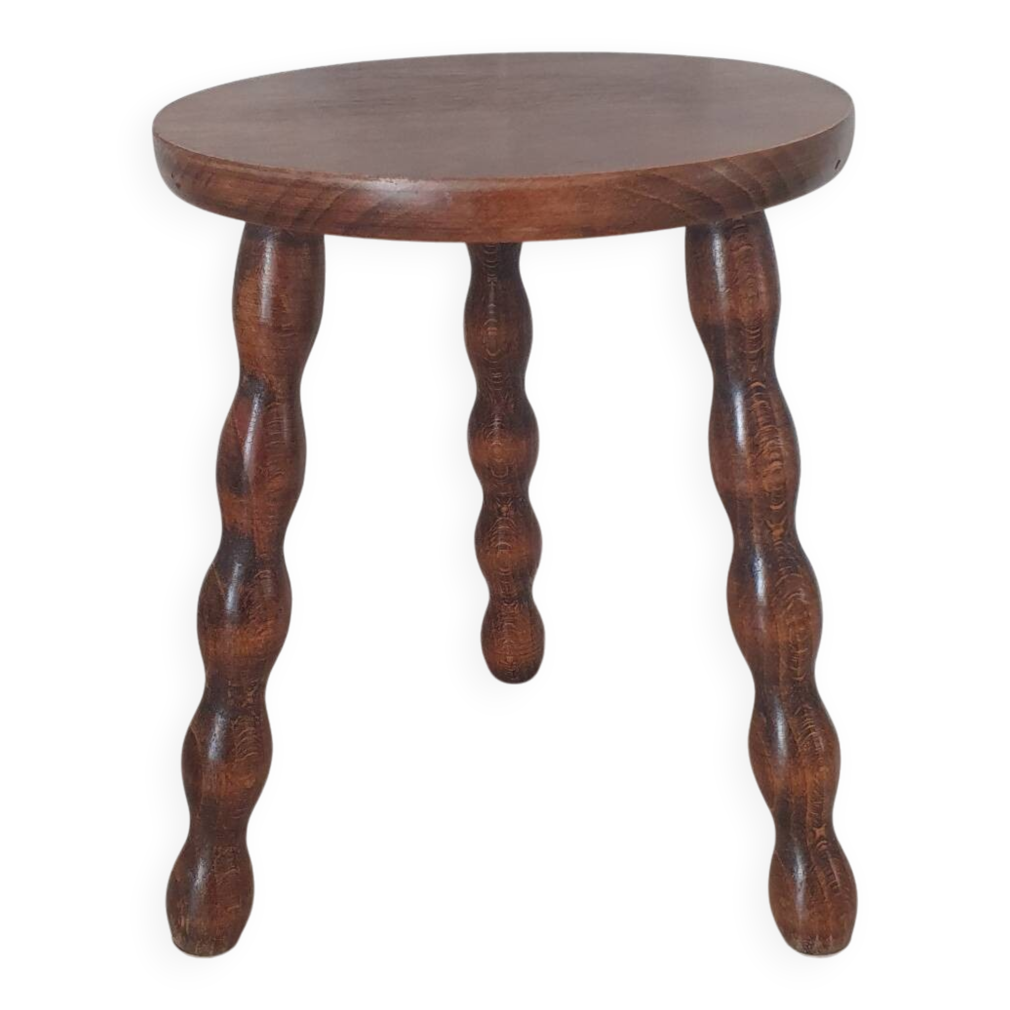 Turned wooden stool / tripod with round seat