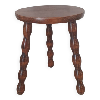Tabouret en bois tourné / tripode assise ronde