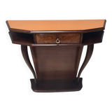 Beech and Walnut Root Console Table with an Orange Glass Top, Italy