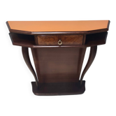 Beech and Walnut Root Console Table with an Orange Glass Top, Italy