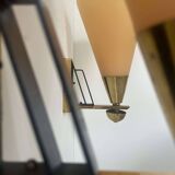 Pair of vintage wall lights, amber glass and patinated brass, France 1960