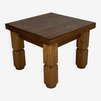 Brutalist square oak side or coffee table, Dutch 1960s