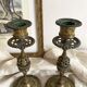Pair of openwork brass candlesticks and glass bobeches