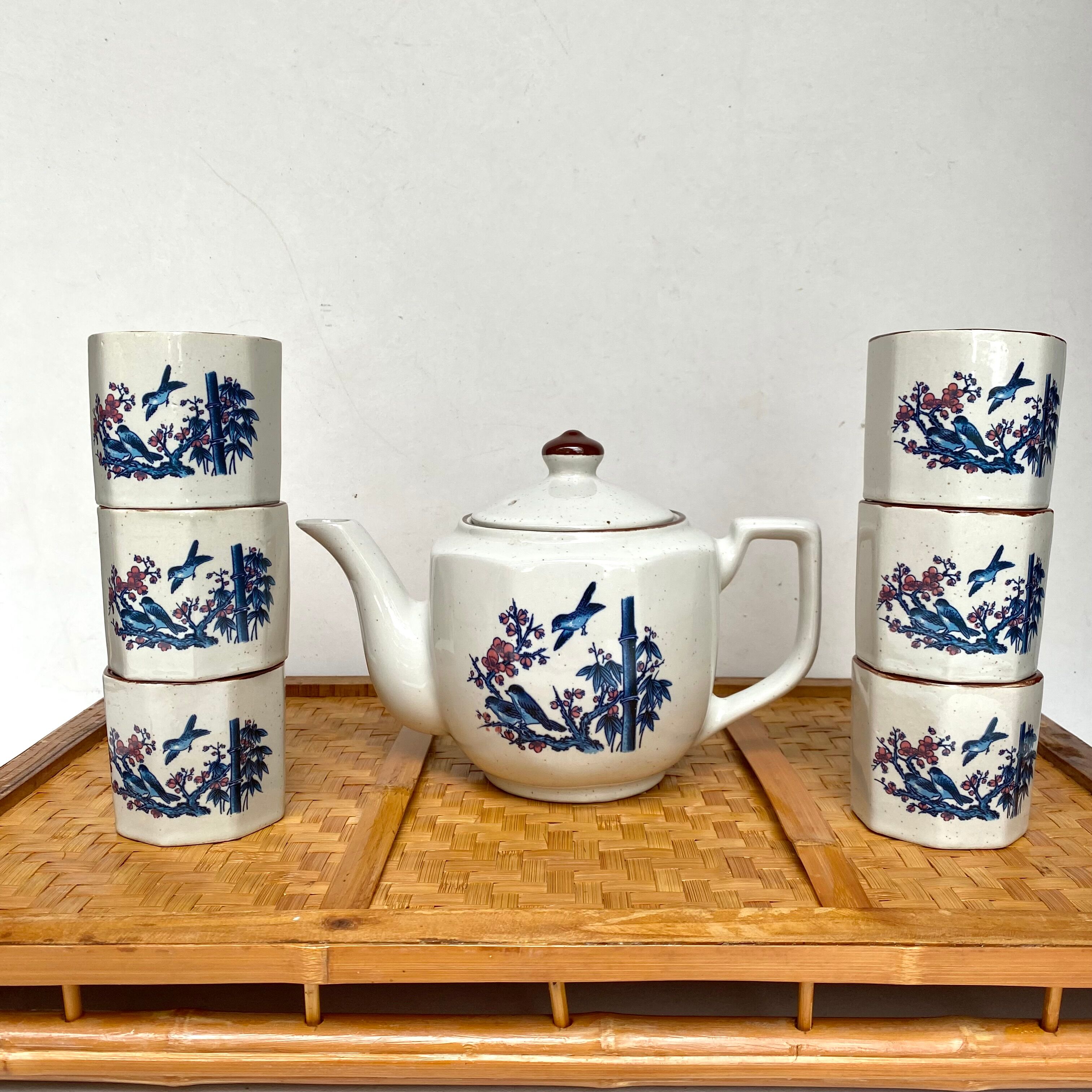 Vintage bird cups and teapot