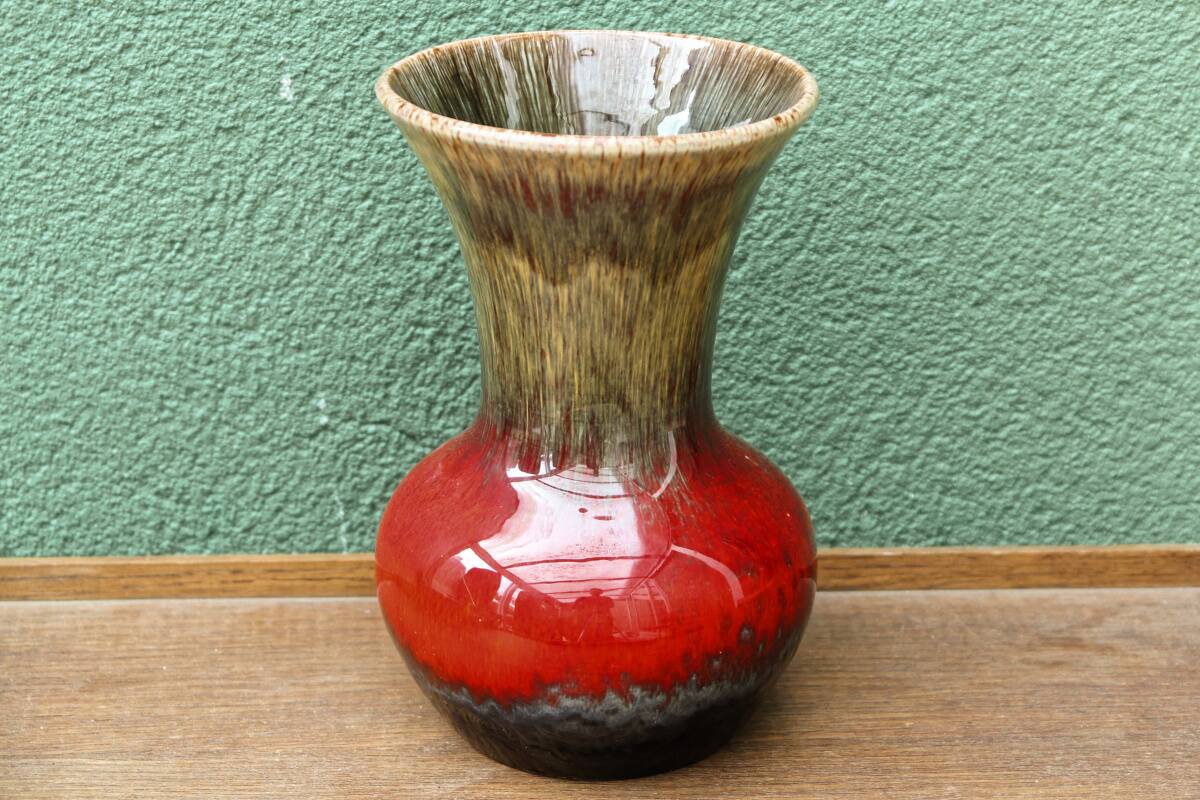 Vase Vallauris rouge et kaki
