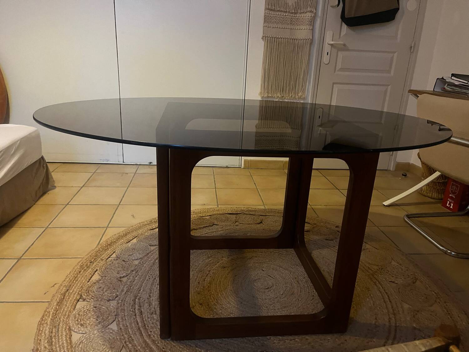 Vintage teak and smoked glass table