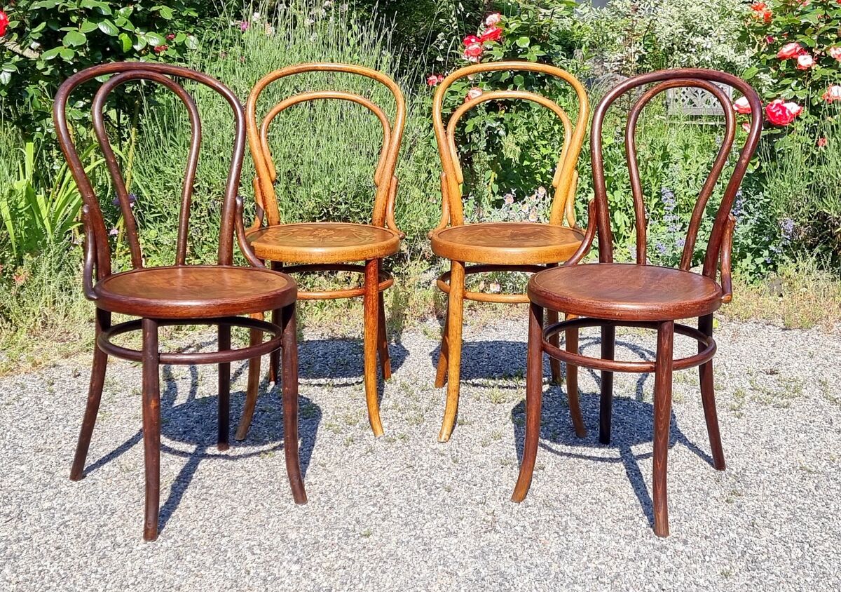 4 chairs bistrot n ° 14 and n ° 18 early twentieth