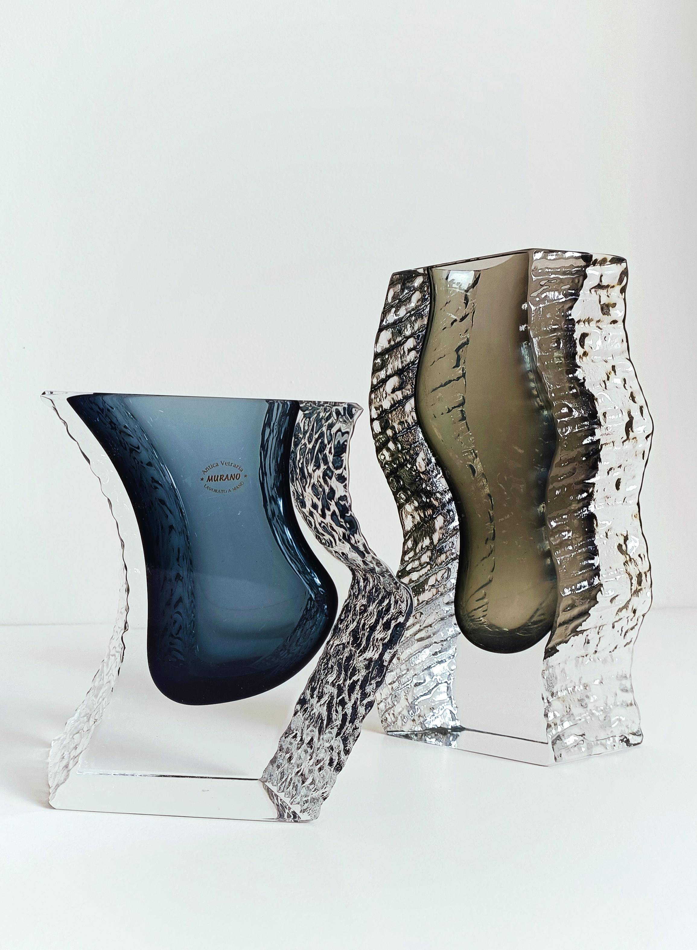 Alessandro Mandruzzato Murano Glass Vases, Hand-Blown, Italy, 1970s