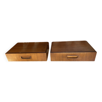 Pair of teak wall-mounted nightstands