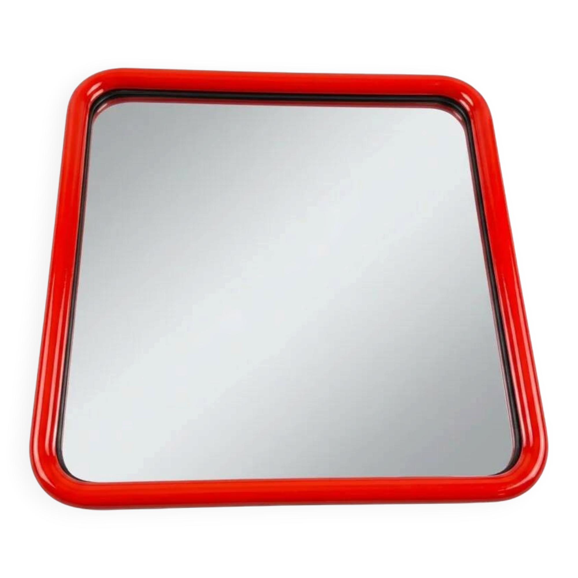 Vintage square mirror in red lacquered metal 60x60.