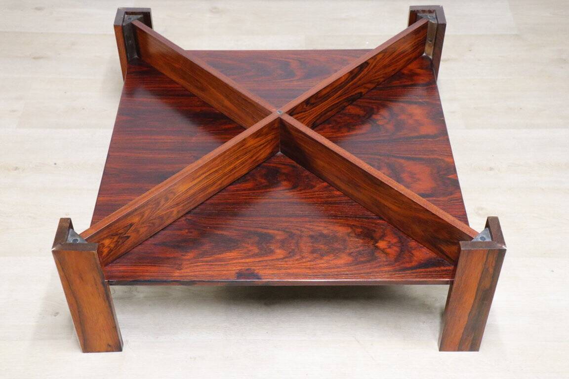 Scandinavian coffee table Mobelintarsia – Rosewood & smoked glass – 1960s