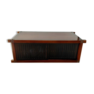 Vintage 80s TV unit in Roche Bobois style, Japandi, with sliding doors.