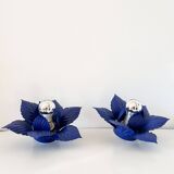 Pair of vintage Masca blue metal flower wall lights