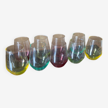 Set of 9 coloured water glasses