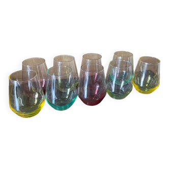 Set of 9 coloured water glasses