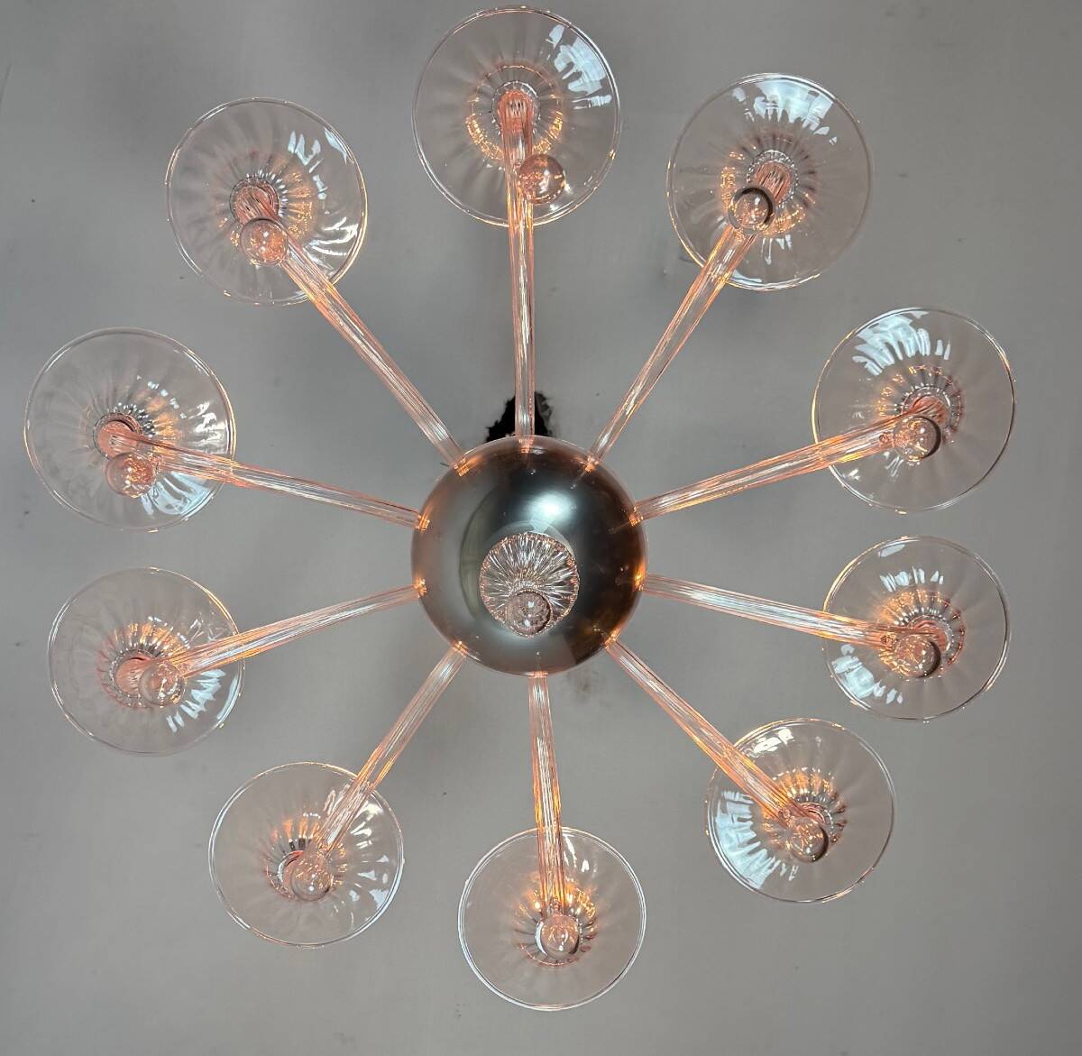 Venetian glass lustre in pink, in the style of Venini.