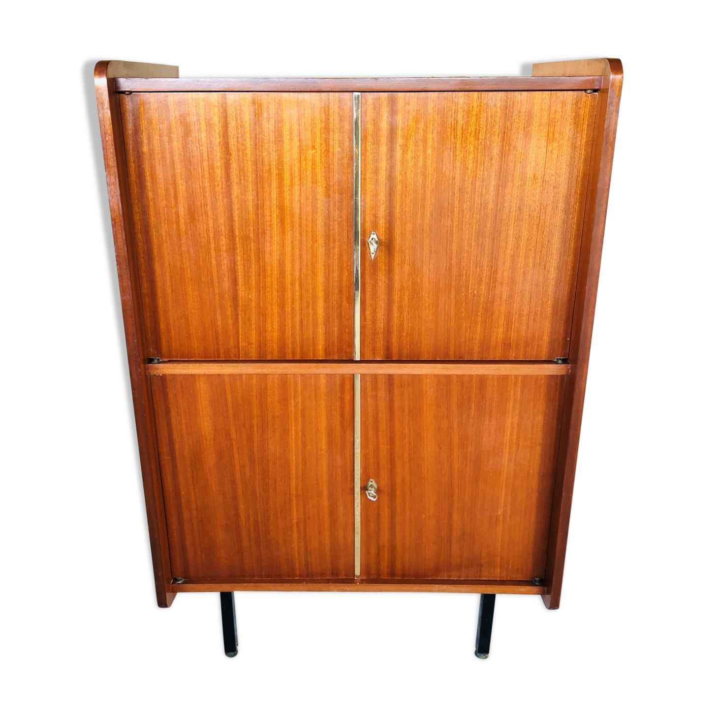Storage cabinet with double compartment, metal feet circa 60's