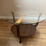 Table basse italienne en bois rond et verre, années 1950