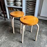 Wood and white metal stool
