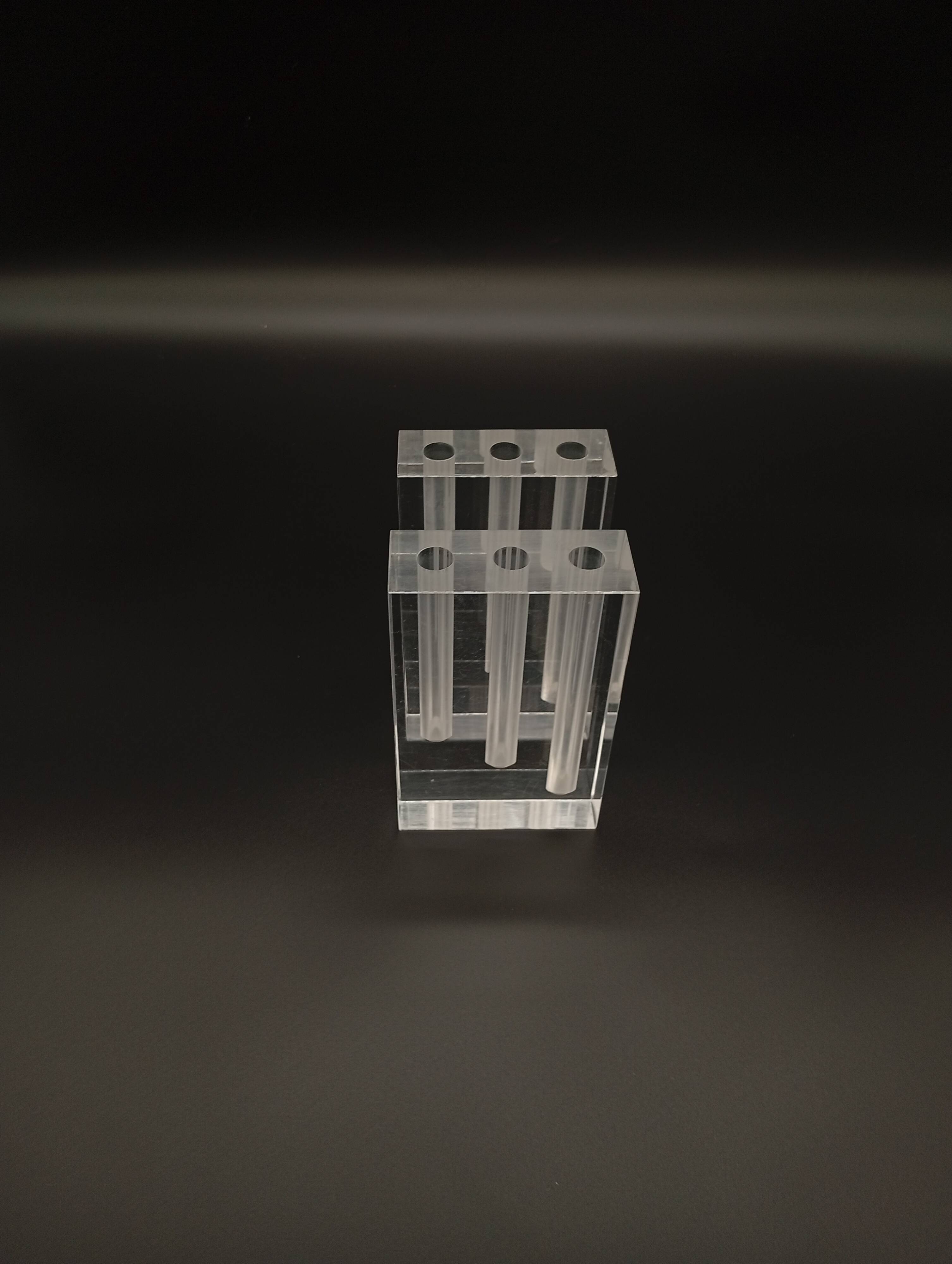 Duo Vase Bloc Résine Lucite Triple Cheminée Plexiglas Design Postmoderne