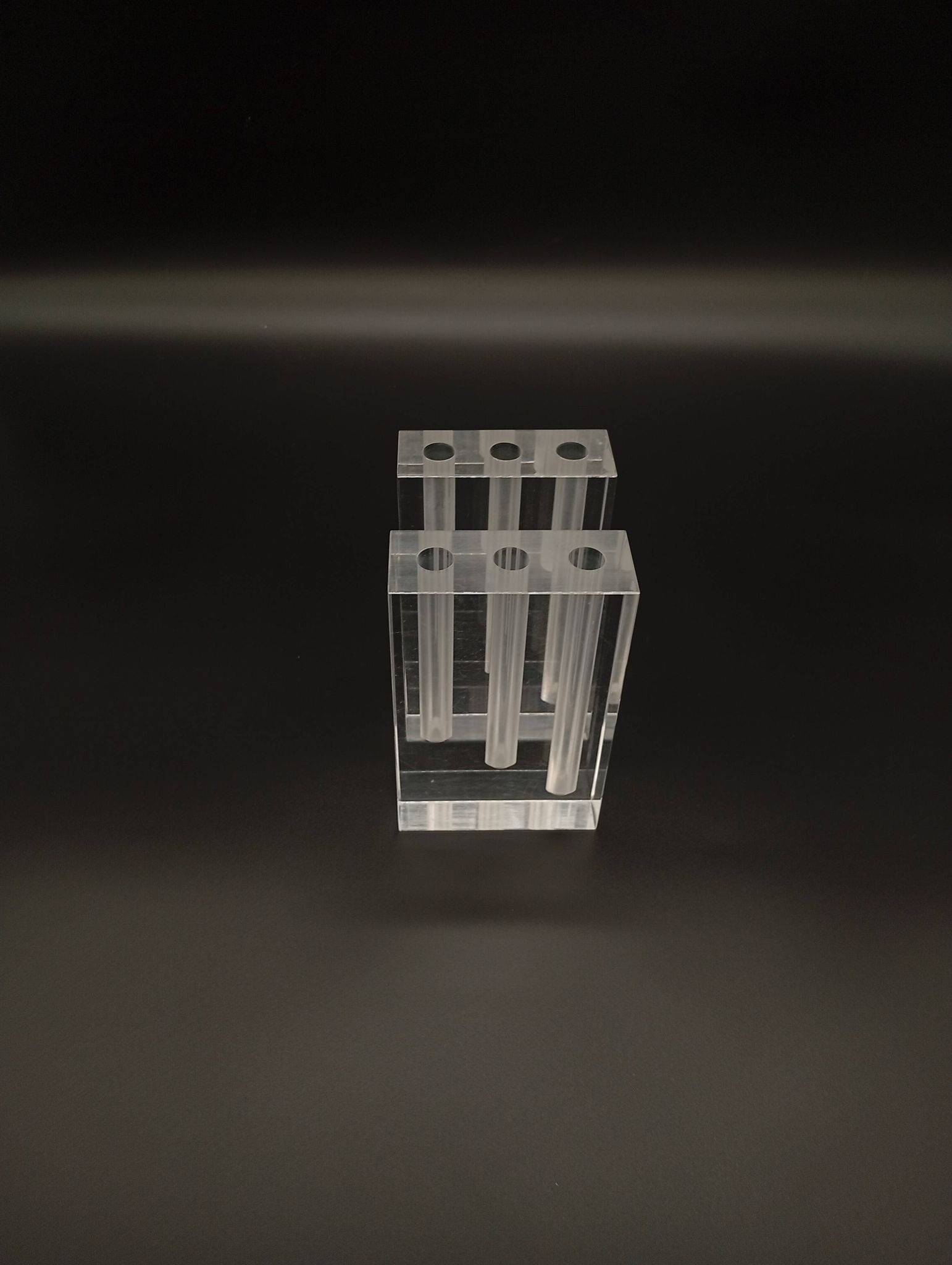 Duo Vase Bloc Résine Lucite Triple Cheminée Plexiglas Design Postmoderne