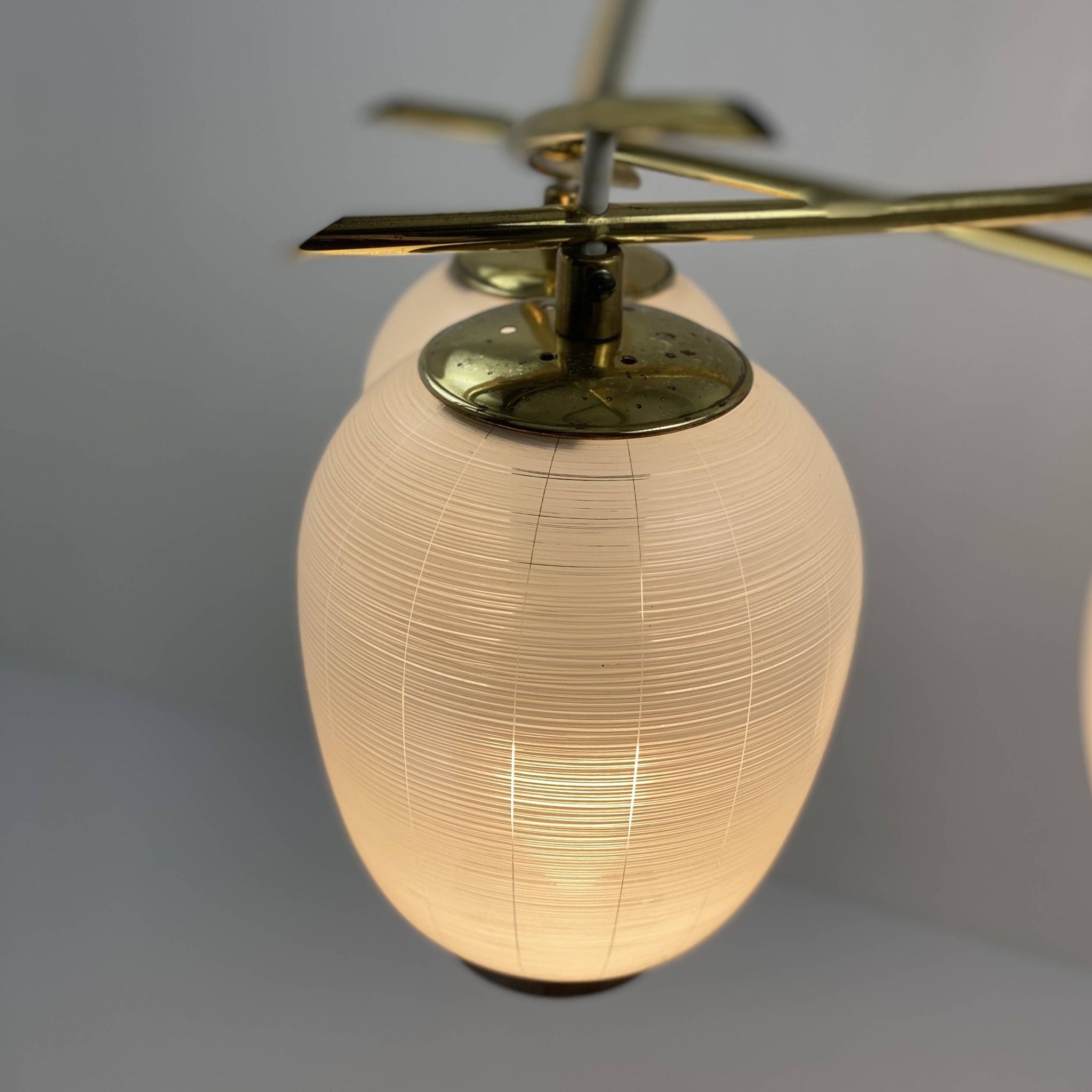 Vintage chandelier, brass, glass, 1958, Doria G 74/61