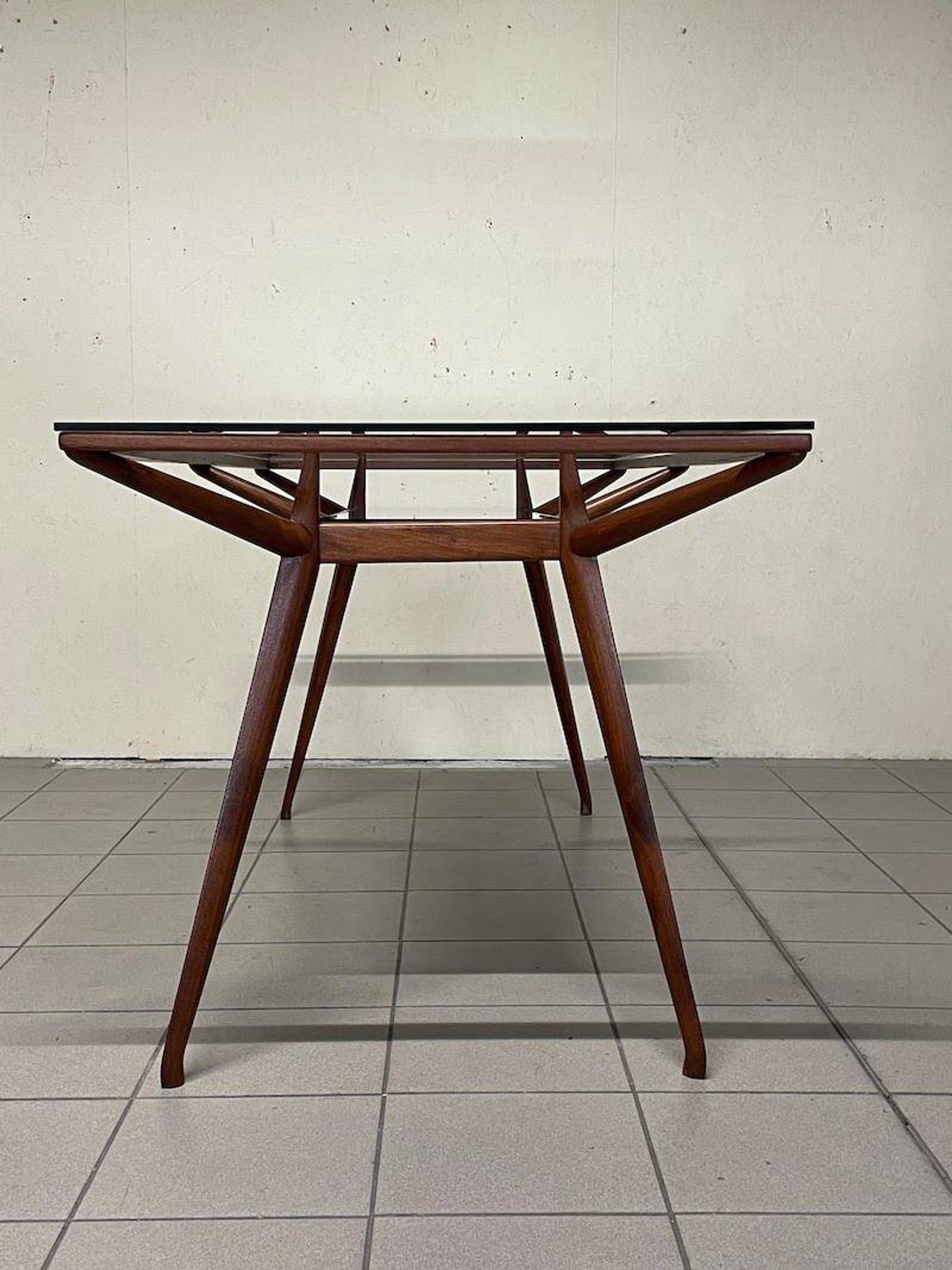 1950s Italian Wooden Table with Double Glass Top
