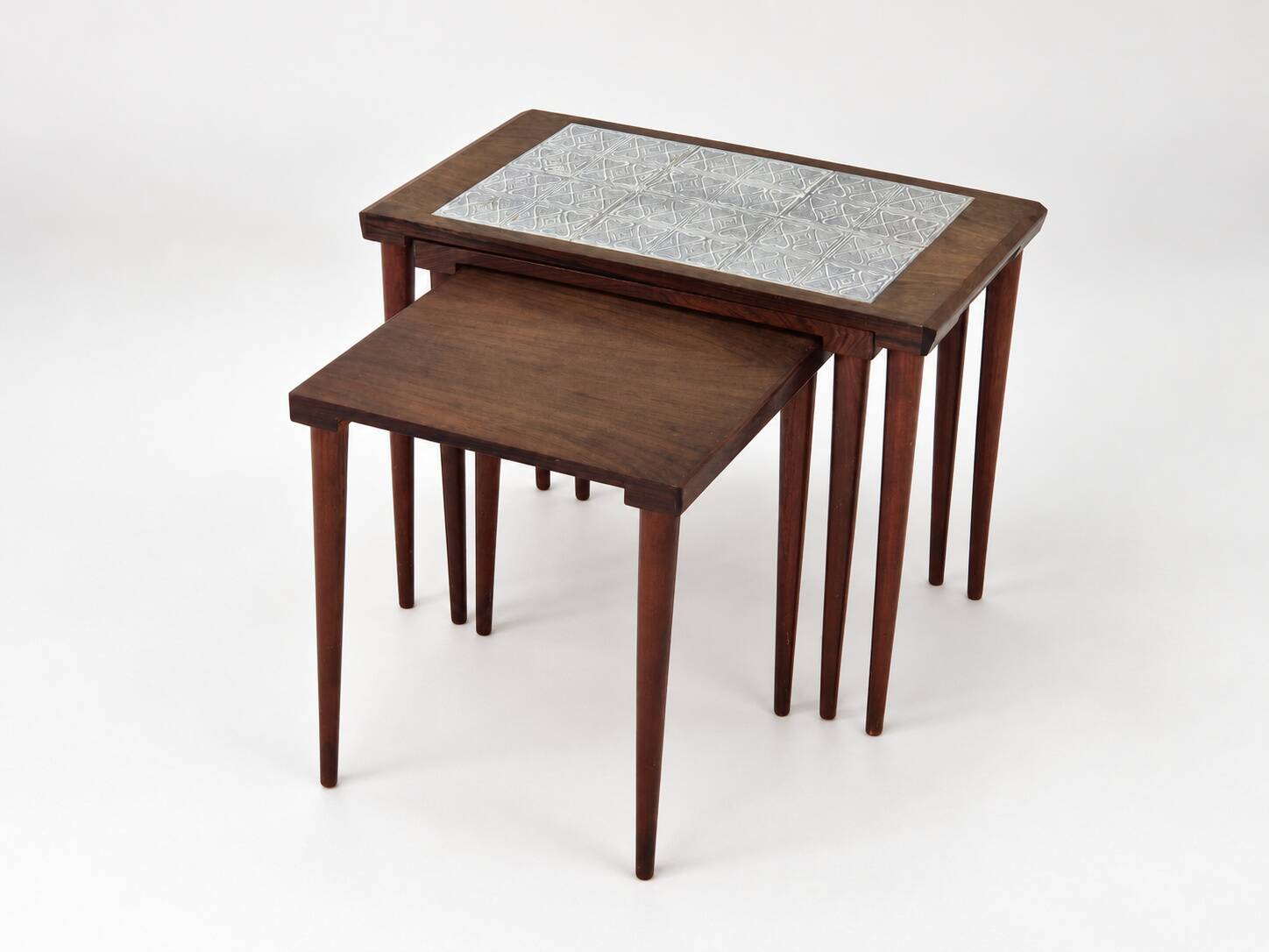 Rosewood nesting tables with ceramic tiles, Denmark, 1960s, set of 3