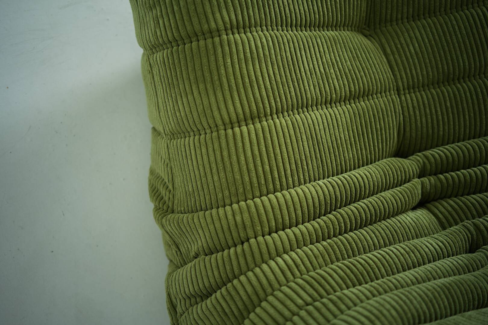 Togo Armchair and Pouf in Fresh green Corduroy