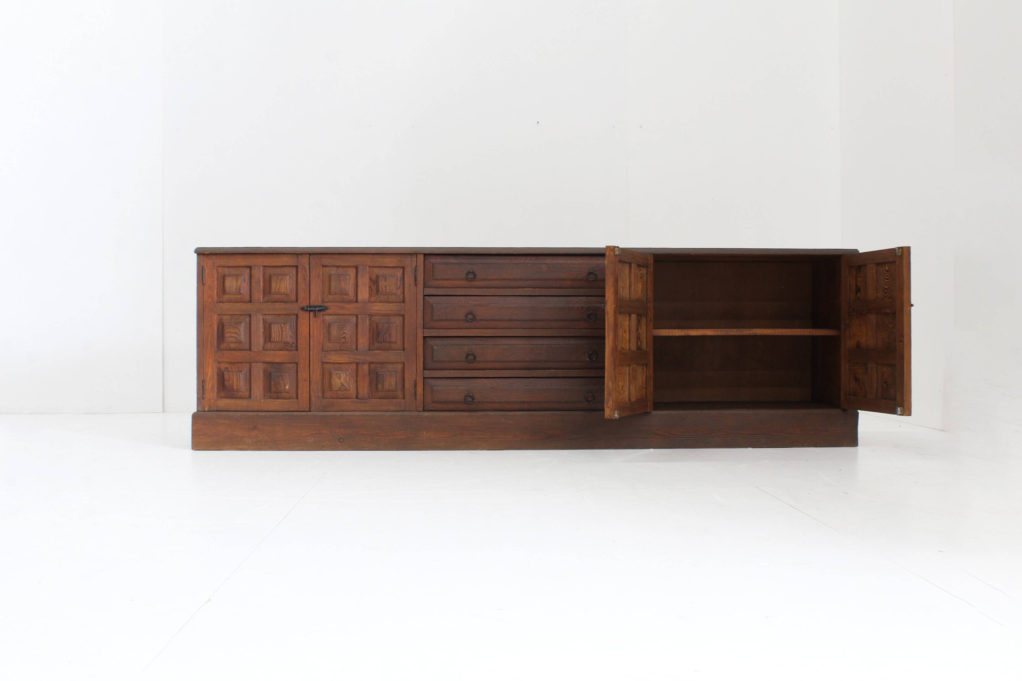 Vintage Brutalist Sideboard solid wood , Spain 1970s