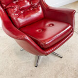Vintage design tufted red sky leather lounge egg chair 1970s