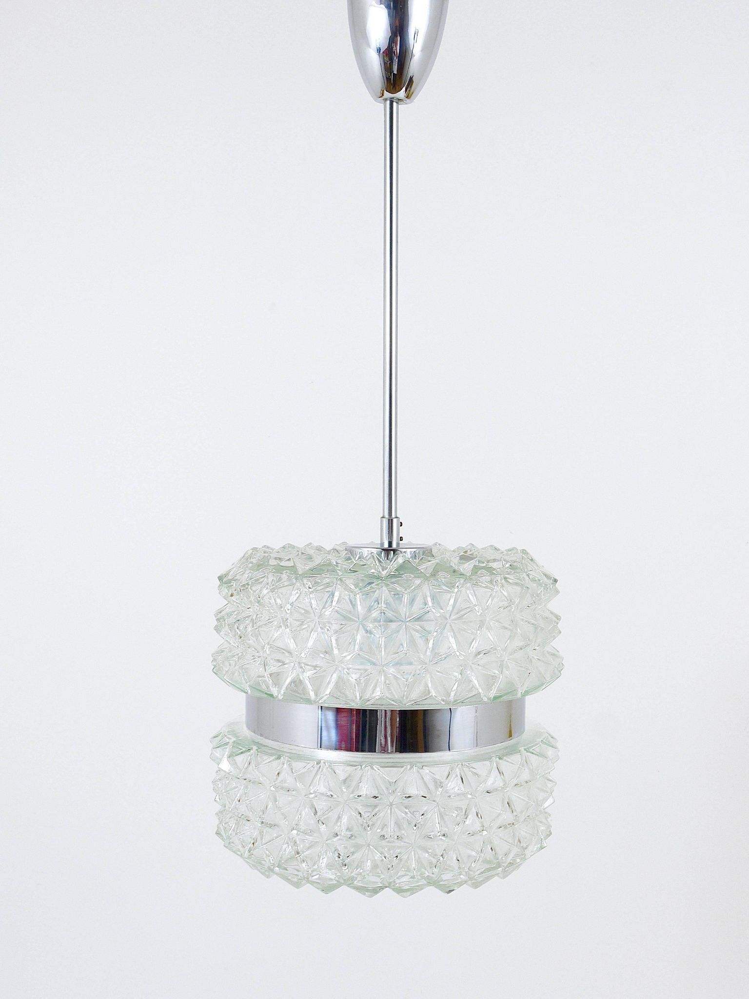 Faceted glass suspension light in chrome style by Karl Fagerlund from the 1960s.