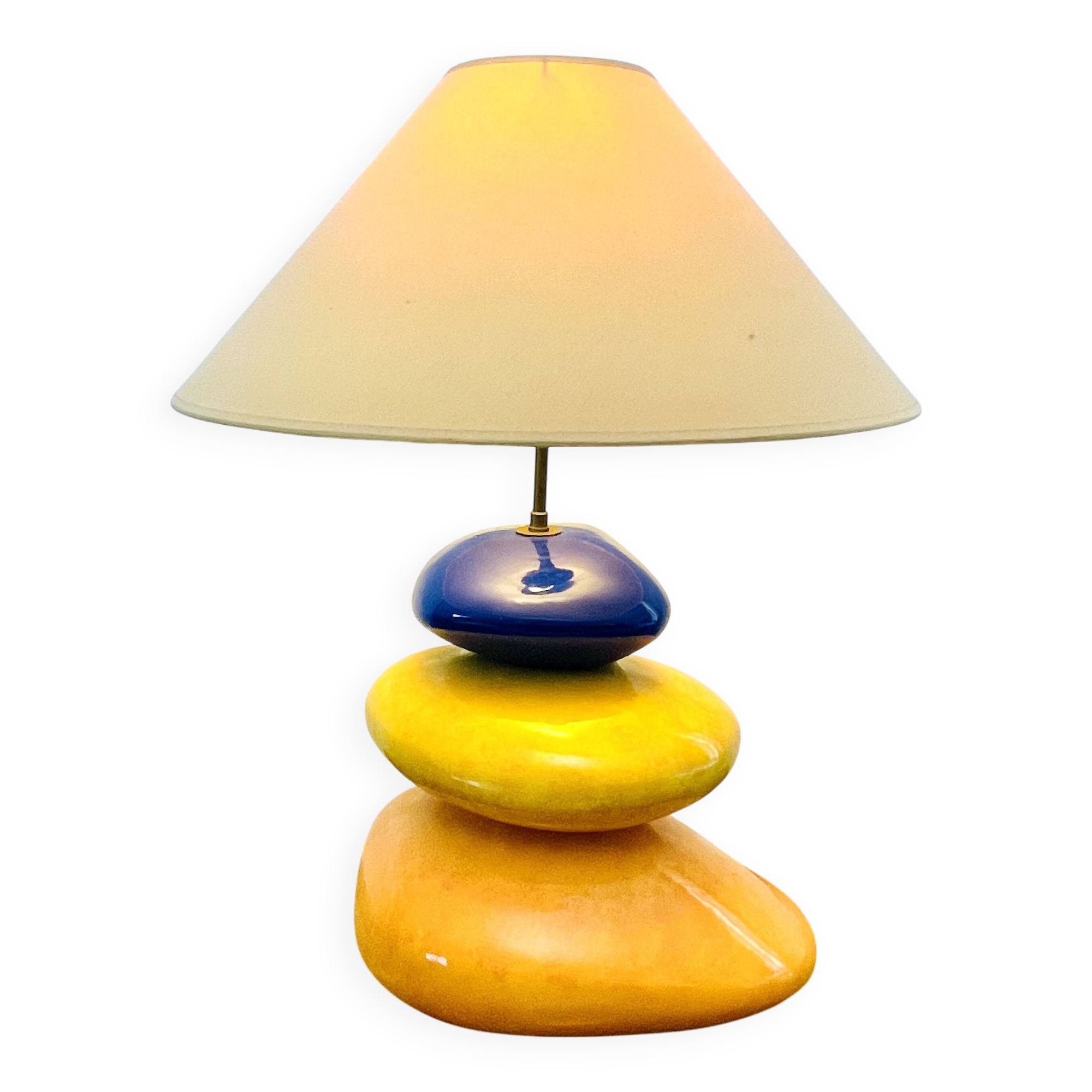 Lampe Galet François Châtain – Design Bleu, Jaune et Orange – 60 cm