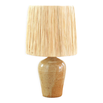 Light brown beige ceramic lamp, raffia shade