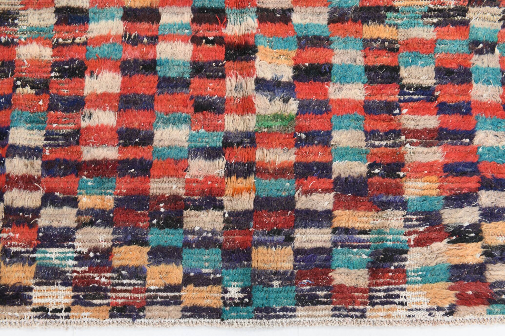 5x6 Multicolor Checkered Pattern Turkish Vintage Rug, 151x172Cm