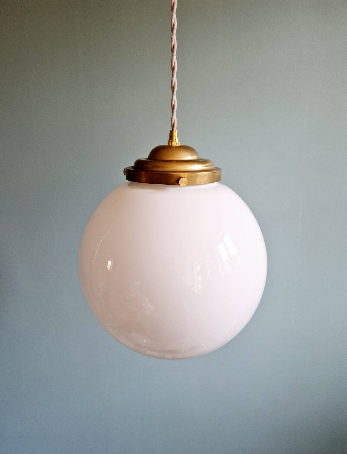 Art Deco pendant light in white opaline, 1920s-30s