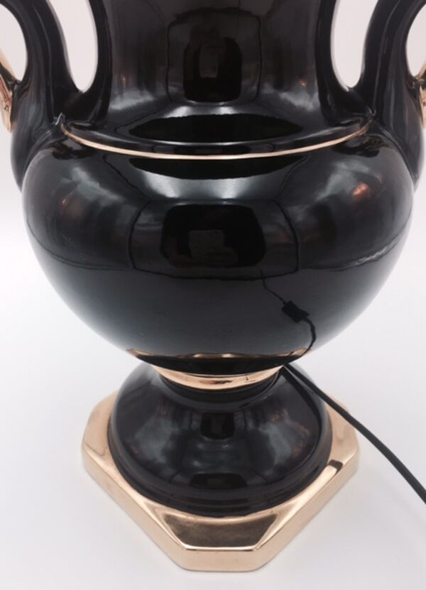 Pied de lampe balustre en céramique noire, années 80