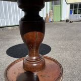 Antique pedestal table — wooden top and wrought iron legs