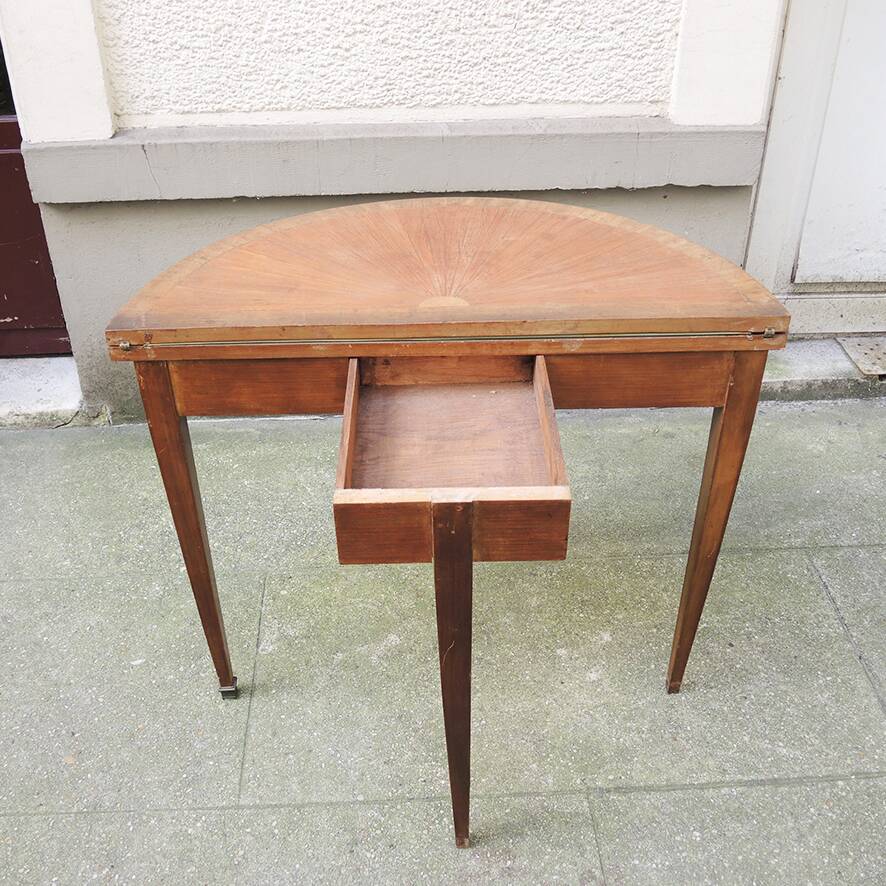 Antique Wooden Half Moon Game Table Console
