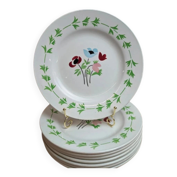 Lot de 9 assiettes plates en terre de fer Digoin Sarreguemines – Modèle Poupette – Vintage