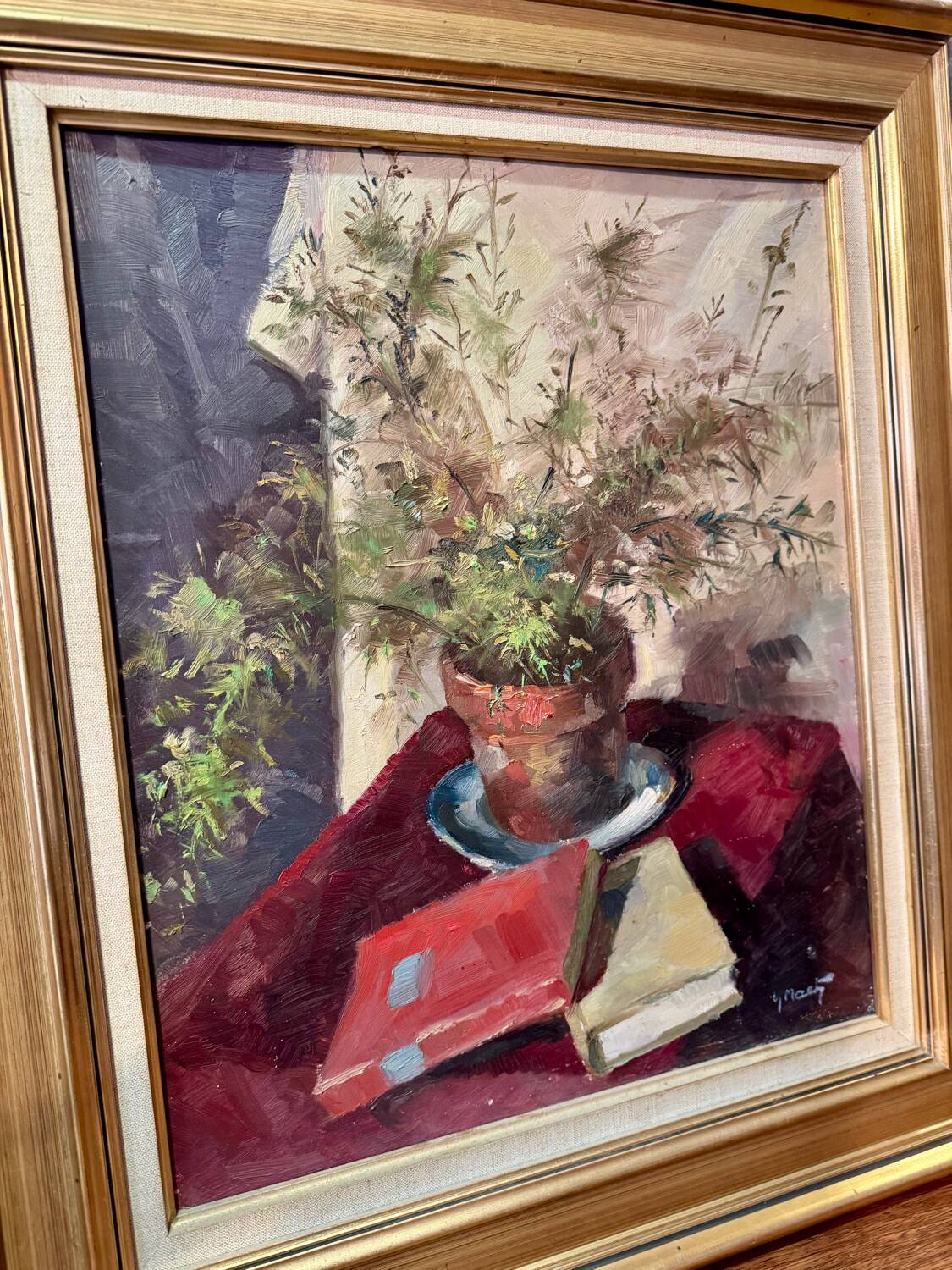 20th century still life painting with books