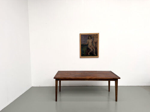 Oak dining table with tapered legs, 1970s.