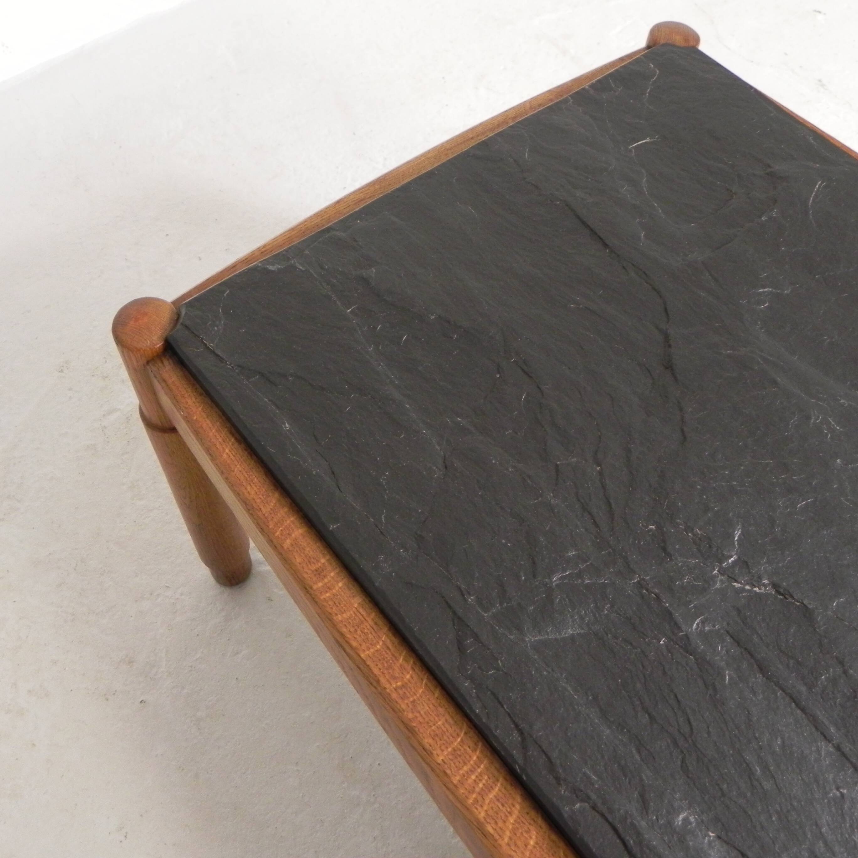 Vintage oak coffee table with a slate top in an oak frame, 1960s.